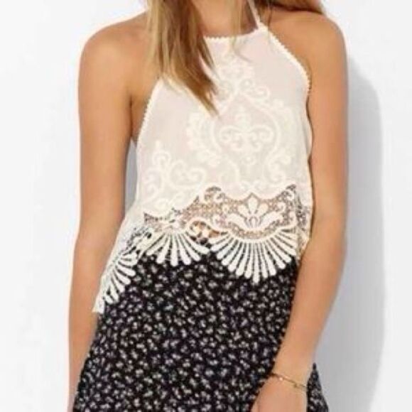 RIP CURL Crochet Lace Embroidered Halter Tank Top Women’s Medium Boho Western - Picture 3 of 12